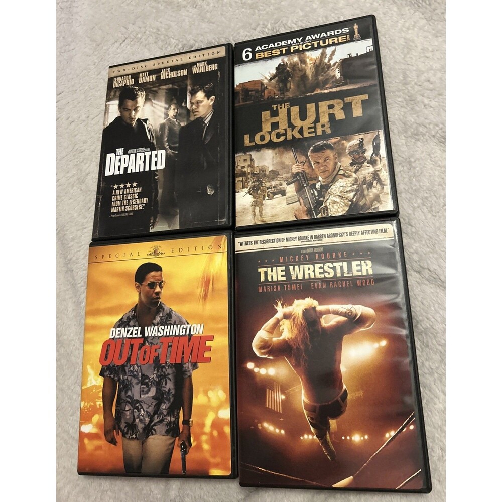 4 DVD Movie Lot The Departed The Hurt Locker Out of Time The Wrestler Crime Mix